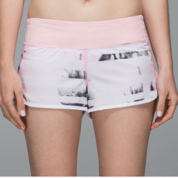 Lululemon RARE Women Sunset Stripe Blush Quartz White Pink Run Speed Shorts 4 - Picture 1 of 10